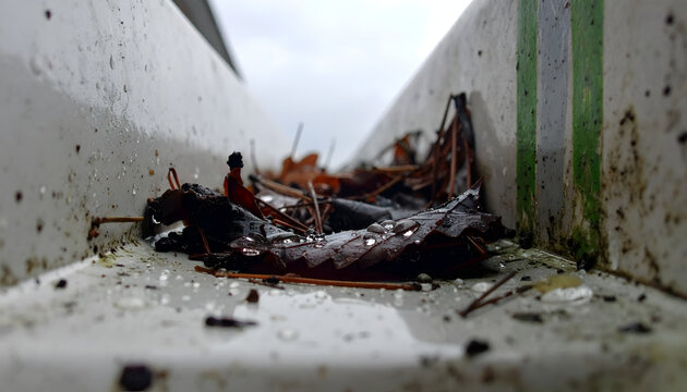 Debris and Trash Accumulation in a Neglected Urban Gutter.