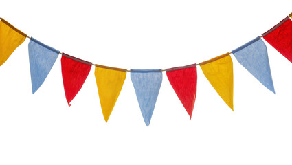 Obraz premium Red blue yellow triangular bunting flags on string