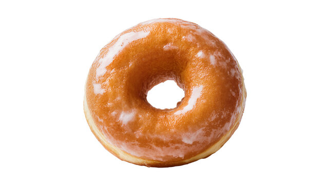 Glazed ring donut with white icing swirls
