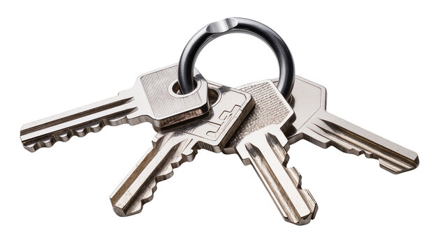 Set of four metal keys on a ring