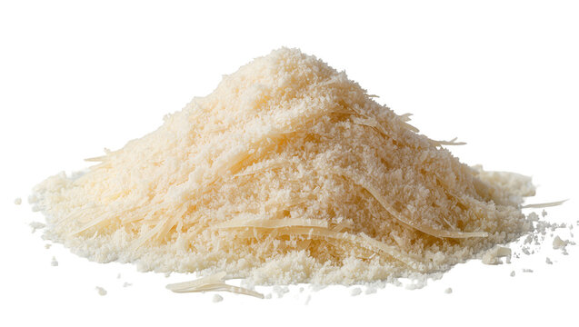 Pile of finely grated Parmesan cheese with some larger shavings