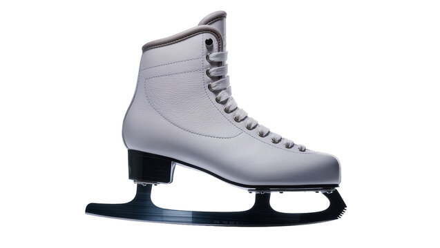 White leather figure skate with black blade and heel