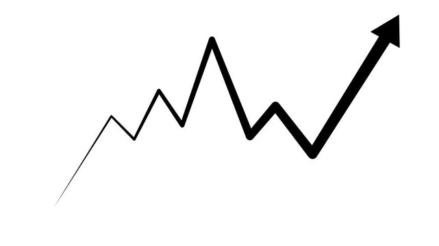 Business line chart with an upward arrow stock market growth volatility and financial trend animation
