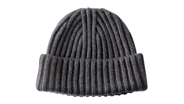 Dark grey ribbed knit beanie hat