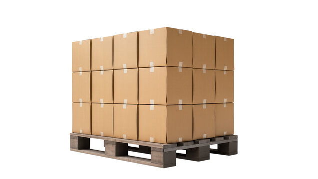 Stack of cardboard boxes on wooden pallet