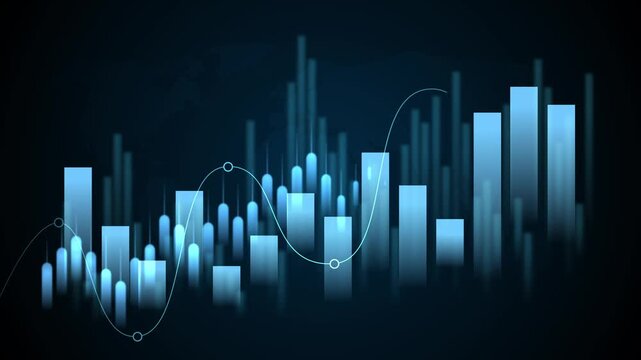 Abstract financial chart with rising bars and line graph animation, Business rising financial graph bar chart animated