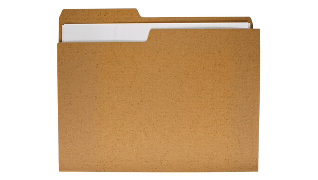 Kraft paper folder with white documents inside