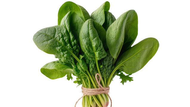 Fresh spinach leaves bunch tied with twine
