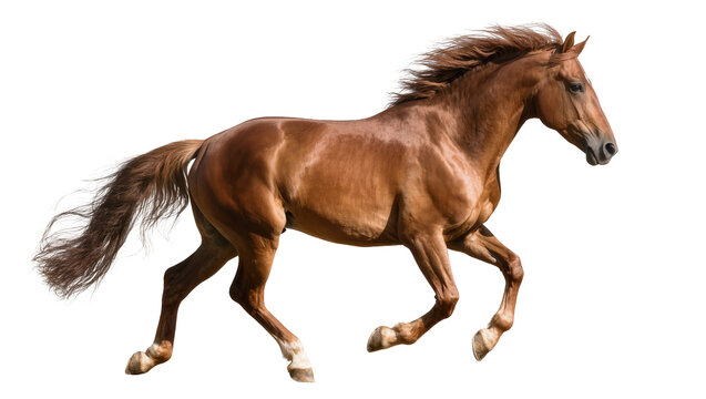 Brown horse galloping with mane flowing