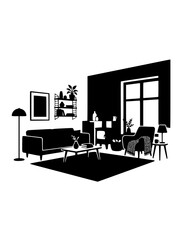 Fototapeta premium Modern Minimalist Living Room Interior Silhouette Vector Illustration