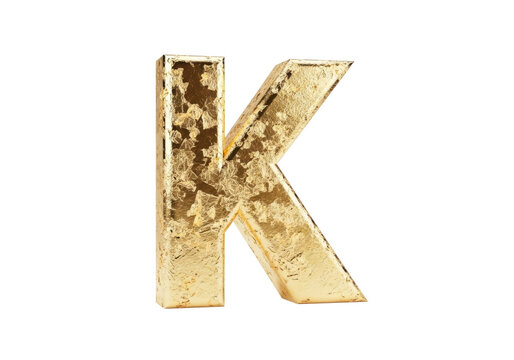 3D letter K gold leaf PNG clean transparent background