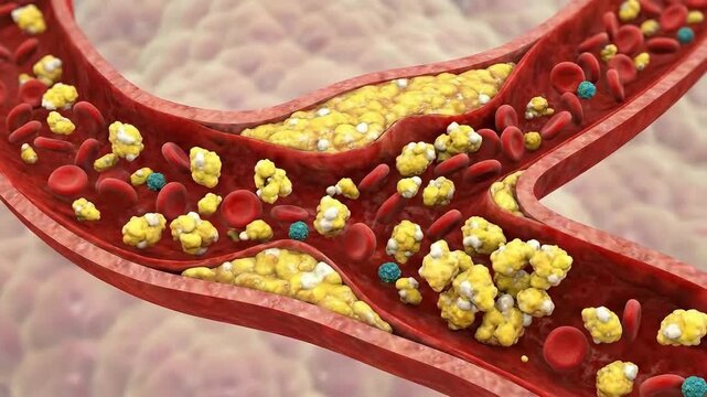 Lipid deposition process: atheroma accumulation, vascular system condition, heart ailment danger, fatty acid concentration, optimal state disruption, circulation pathway impediment.