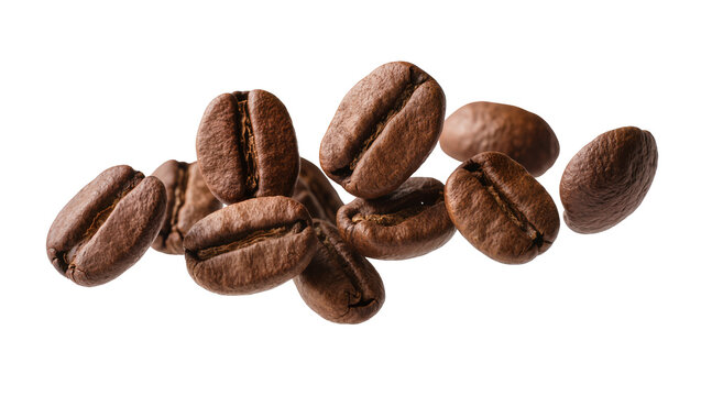 Roasted coffee beans pile close-up macro view