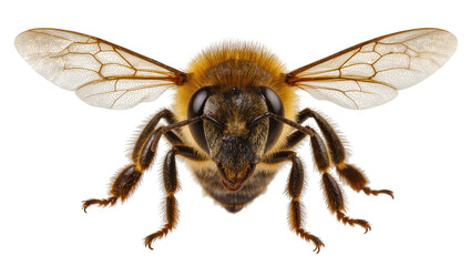 Honey bee with spread wings front view, macro shot © Sophia