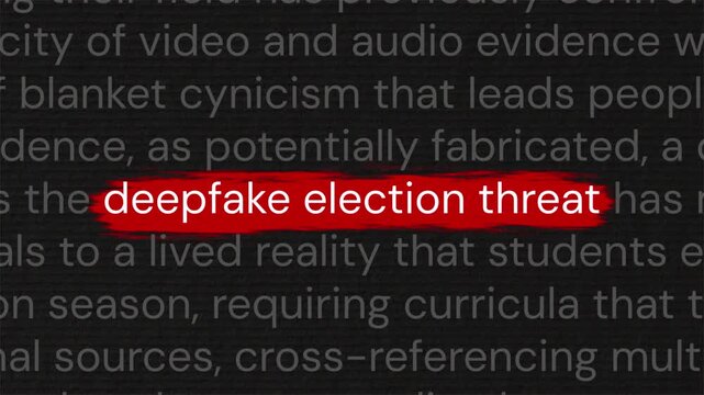 deepfake election threat highlighted in paragraph documentary  style text animation for political news reporting