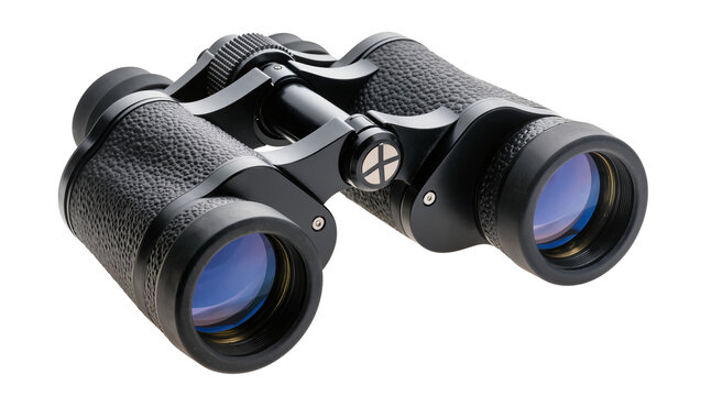Black textured binoculars with blue lenses