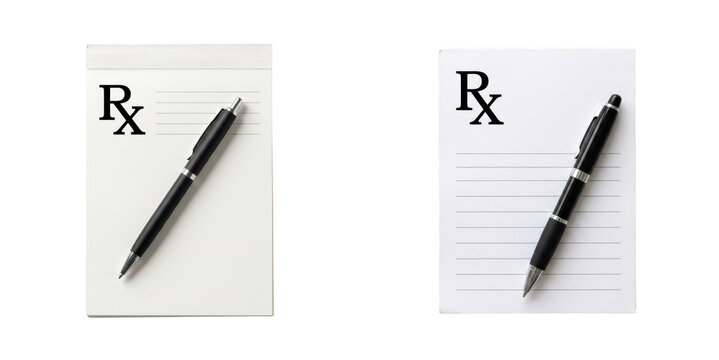 Two prescription pads with pens isolated on transparent background
