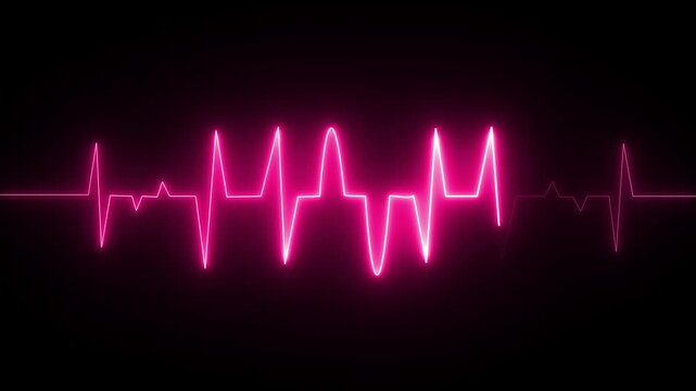 Glowing neon heart beat icon animation on black background.