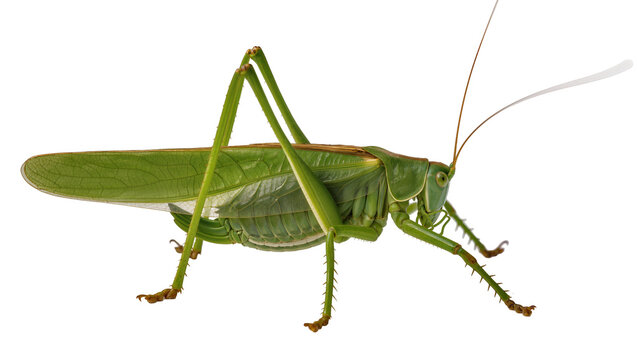Green katydid insect with long antennae and wings