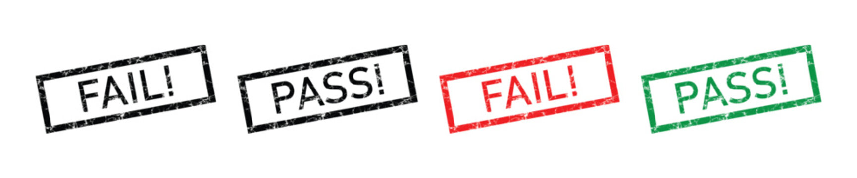 Grunge Pass and Fail Rubber Stamp Set Vector Illustration | Distressed Approved and Rejected Stamp Collection