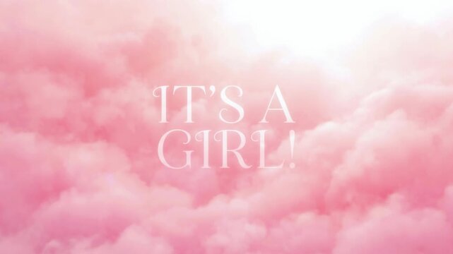 Pink Cloud Background with 'It'S a Girl' Text Announcing Baby Gender Reveal Celebration