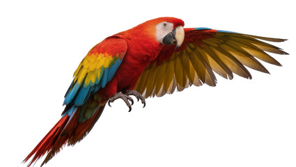Fototapeta premium Scarlet Macaw parrot with wings spread flying