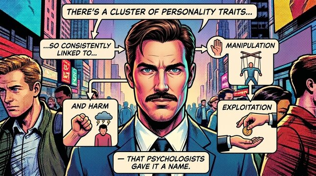 Comic-style illustration of a man in a bustling city street