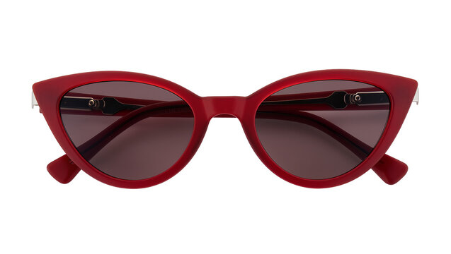 Red cat-eye sunglasses with dark lenses and silver accents