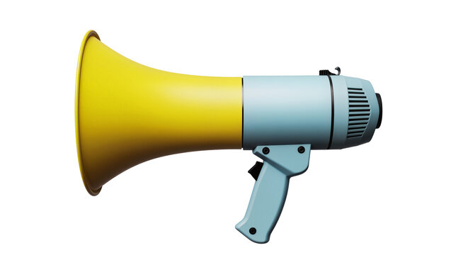 Yellow and light blue megaphone with black accents