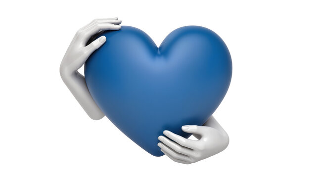 Blue heart shape held by white mannequin hands