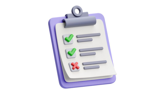 Clipboard with checklist, green checkmarks and red cross