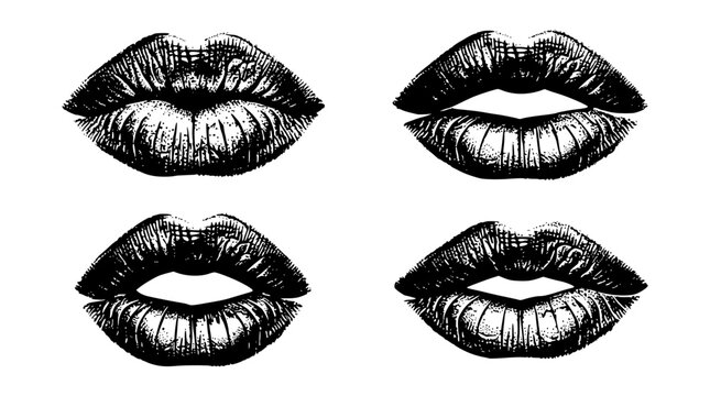 Black and white vector illustration of four different lip designs
