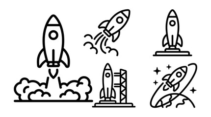 Rocket Ship Icons Set: Launch, Orbit, Space Travel, Exploration, Technology, Science Fiction © Civic