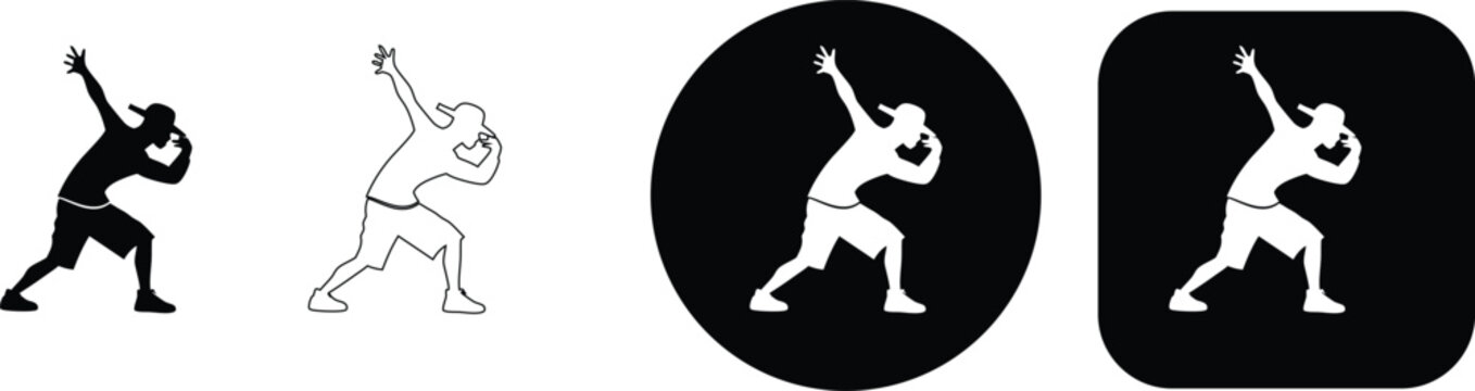 Collection of four depicting a person performing the dab dance move, in solid, outline, circular, and square styles