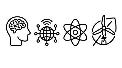 Innovation Icons: Brain, Network, Atom, Wind Turbine - Future Technology Concepts © Civic