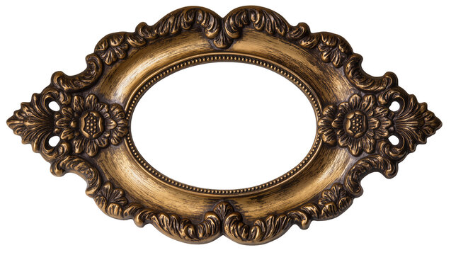 Ornate oval antique gold picture frame with floral carvings