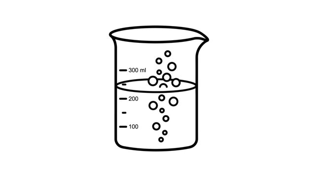 Laboratory beaker with bubbling liquid, scientific experiment illustration