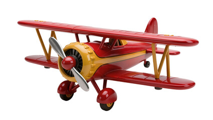 Red and yellow biplane toy with silver propeller © Sophia