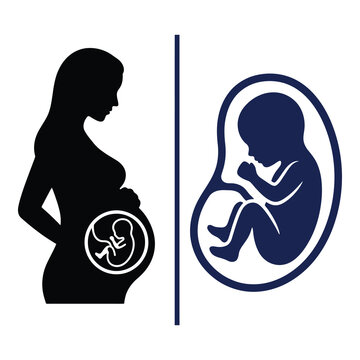 Pregnant woman and fetus in womb silhouette illustration design elements icon