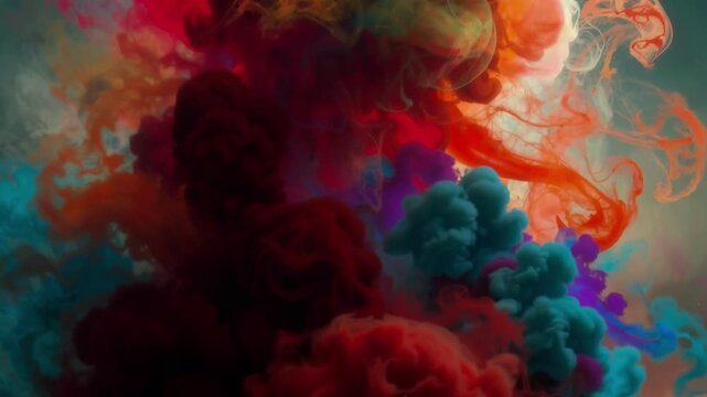 Vibrant Colorful Smoke Explosion Swirling in Dark Studio Atmosphere for Abstract Background Design