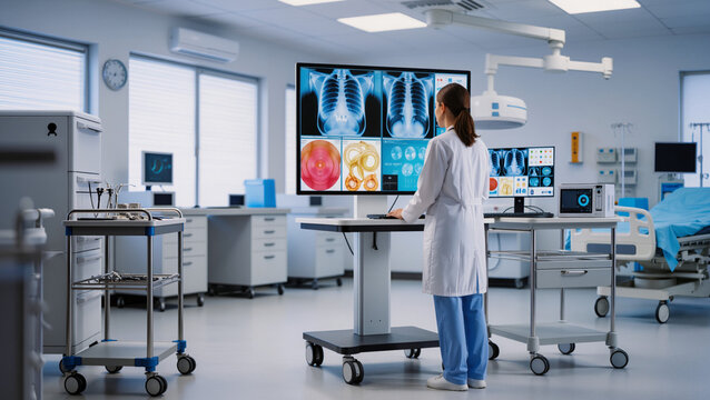 Medical experts working in hospital facility