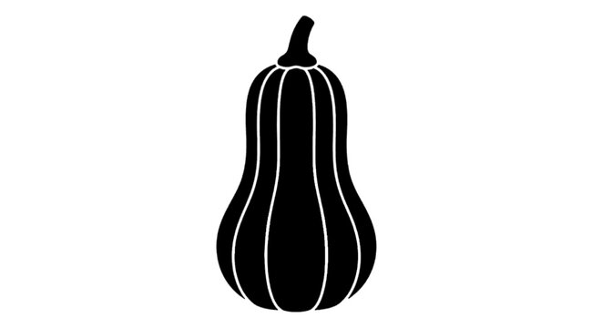 Minimal black silhouette icon, simple flat vector, bold black shape, no gradients, no shading butternut squash vegetable black icon illustration on a, flat icon style