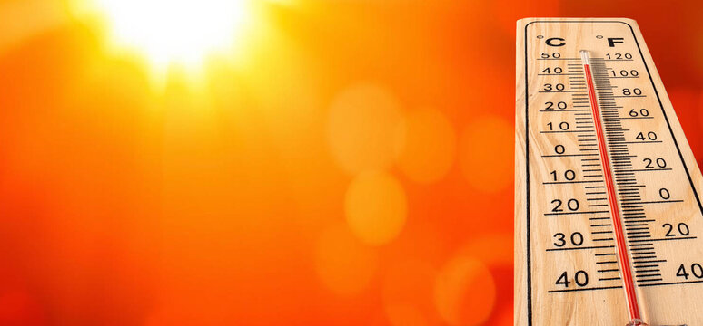 Thermometer showing high temperature for summer heat
