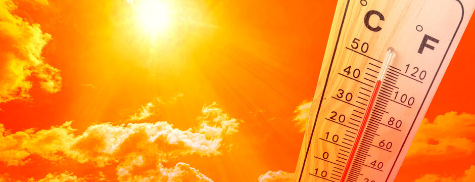 Thermometer showing extreme high temperature during heat wave