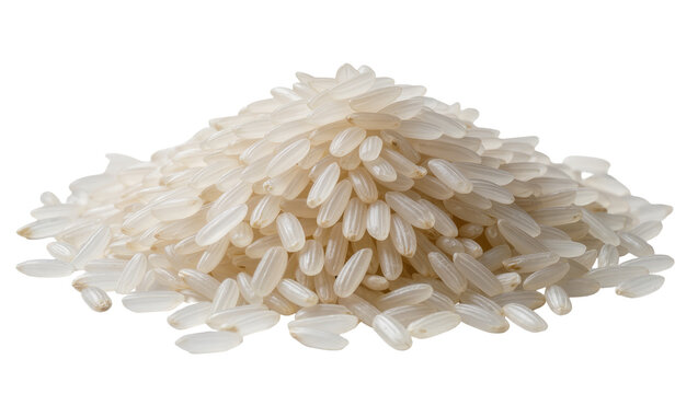 Pile of uncooked long grain white rice kernels