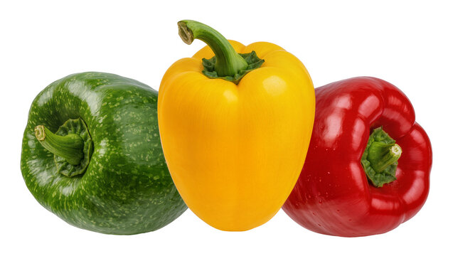 Red yellow green bell peppers group