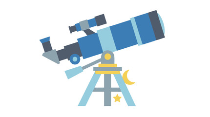 Blue Telescope on Tripod with Crescent Moon and Star Illustration © Civic