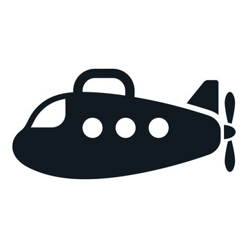Simple black submarine icon with propeller and handle on top icon