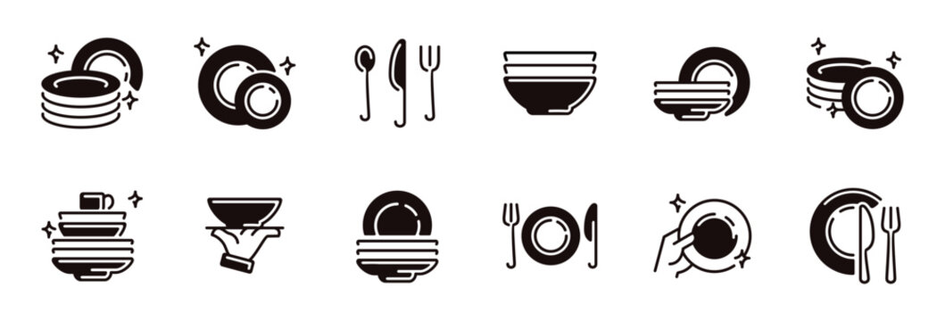 Kitchen and dining equipment icon line set. Restaurant tableware and dishware utensils signs vector illustration