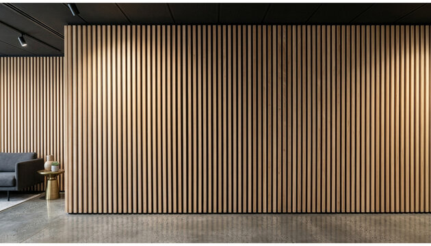 Modern vertical wood slat wall panel texture, dark oak finish, elegant architectural interior design element perfect for contemporary home offices, luxury living rooms, and minimalist wall cladding pr